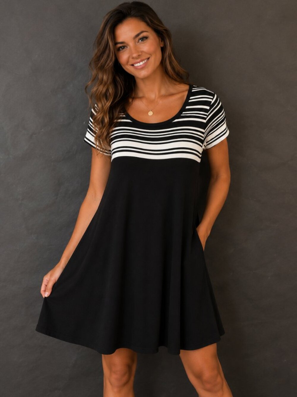 Max Studio Dress Size Large NWT Short Sleeve Black Swing Short Sleeve Summer